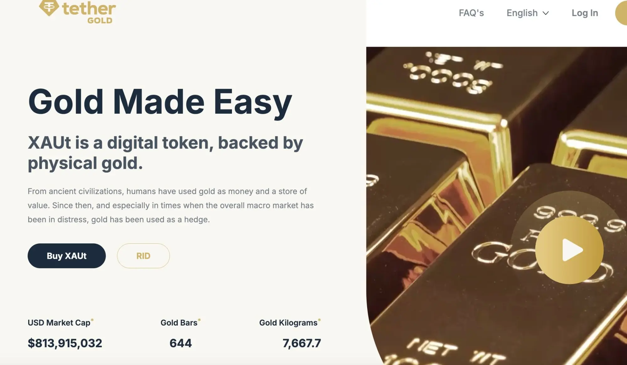 除了USDT外，Tether80吨黄金支撑XAUT代币